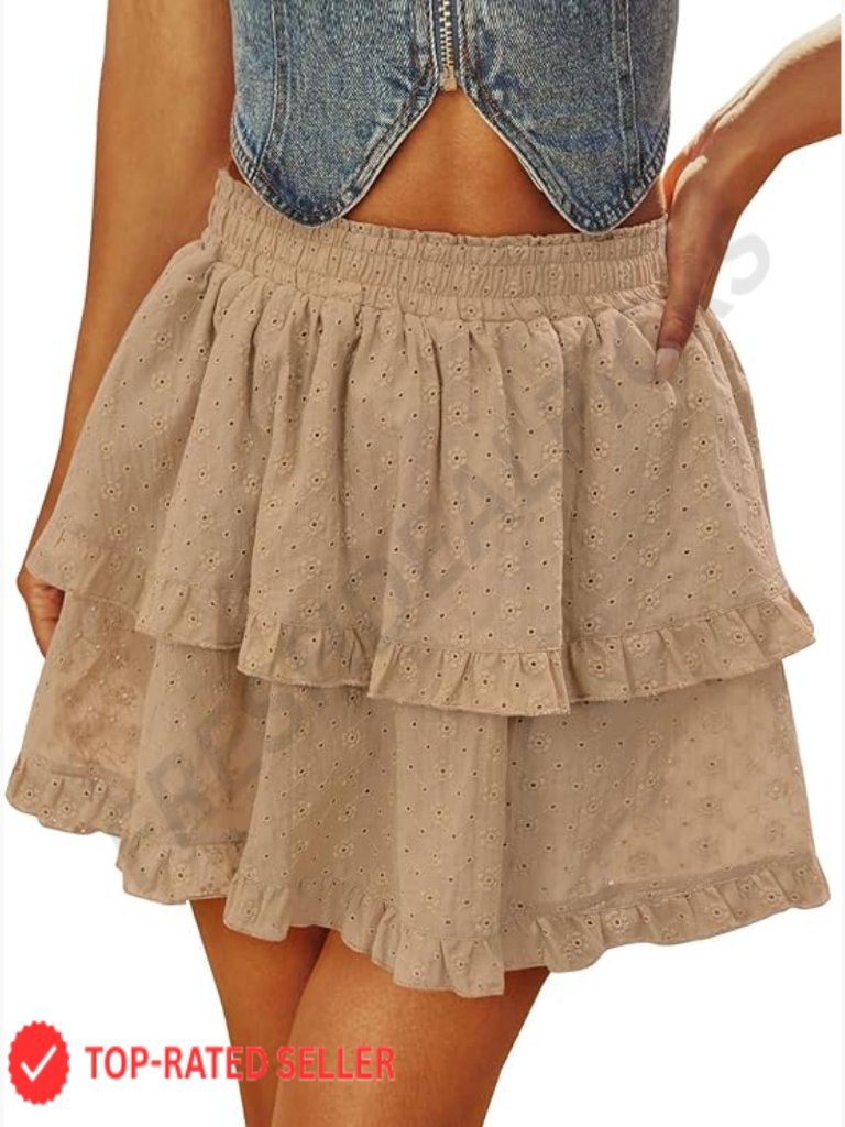 Boho Ruffle Tiered Skorts High Waist Flowy Shorts Crochet Accents Casual